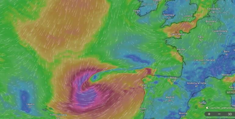 Shtandart in the port of La Rochelle during the storm