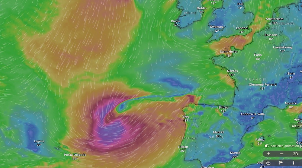 Shtandart in the port of La Rochelle during the storm