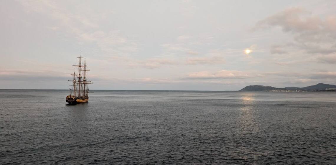 Controversial replica of Peter the Great flagship anchors off Dublin coast