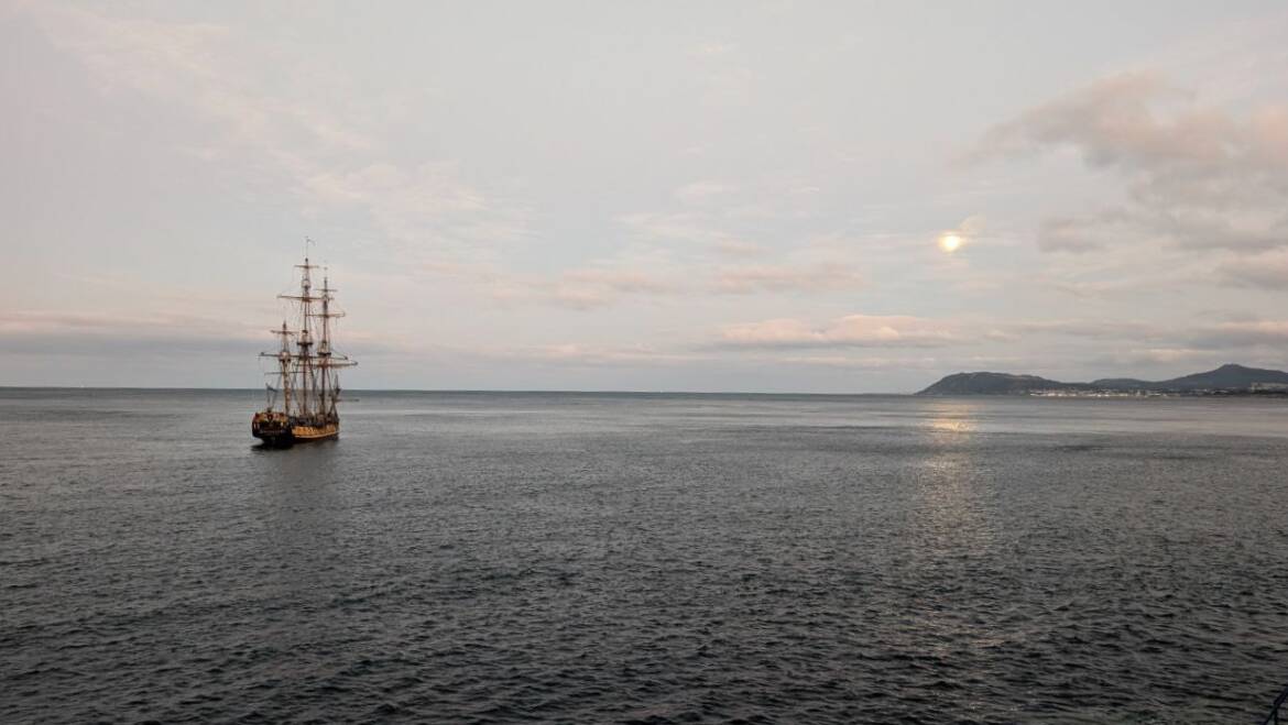 Controversial replica of Peter the Great flagship anchors off Dublin coast