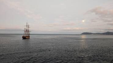 Controversial replica of Peter the Great flagship anchors off Dublin coast